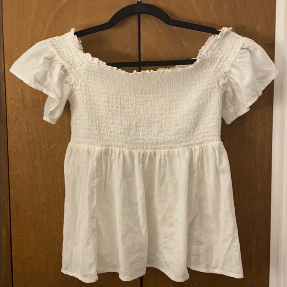 White off the shoulder textured top